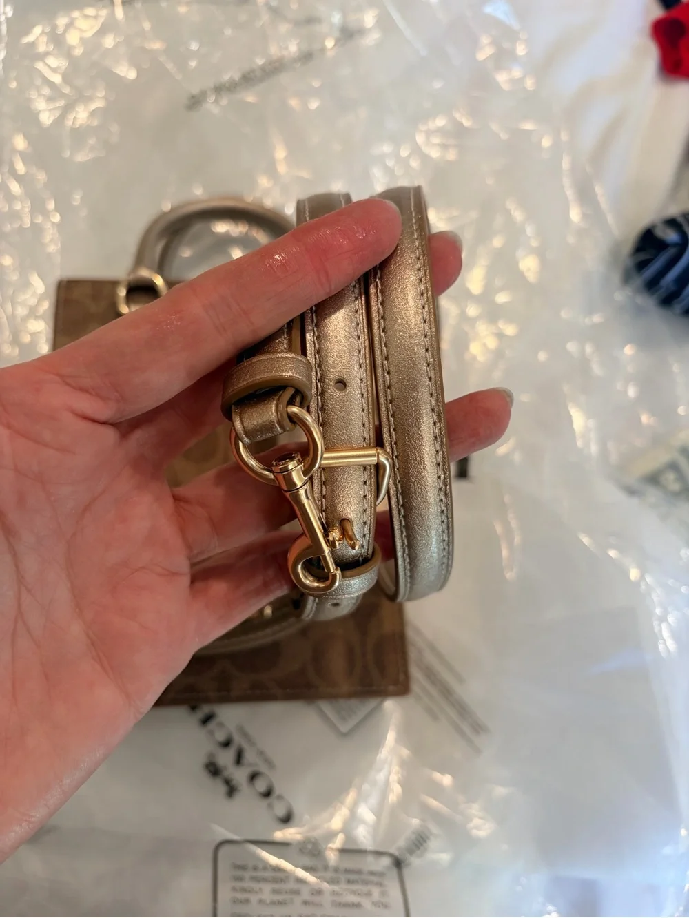 Coach Brown Signature Mini Tote with Metallic Tan Handles